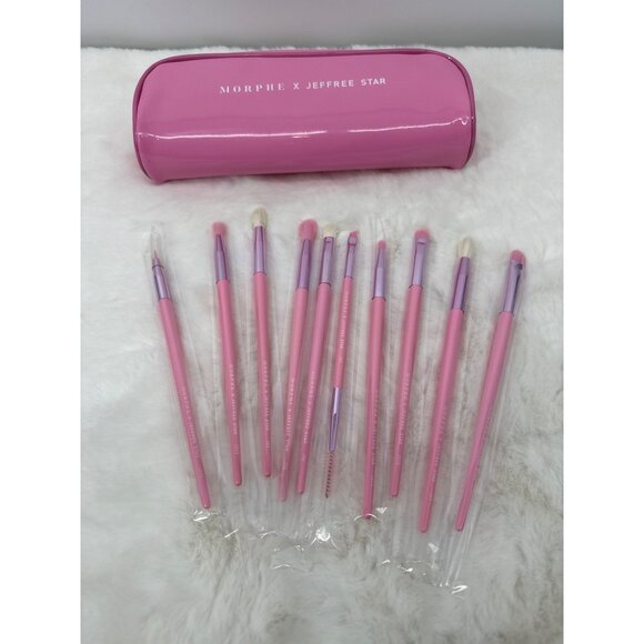 NEW Morphe x Jeffree Star EYE BRUSH COLLECTION 10 brushes & Pink Bag HTF Rare